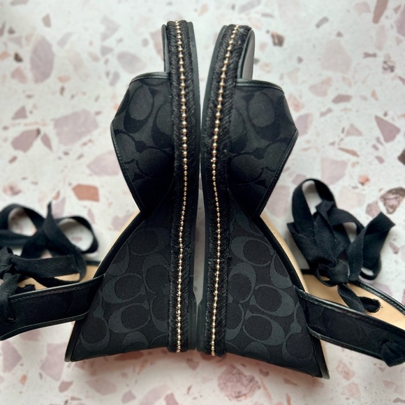 Coach Black Wedge Sandals with Ankle Ties NWOT Size 9.5 - Picture 12 of 12